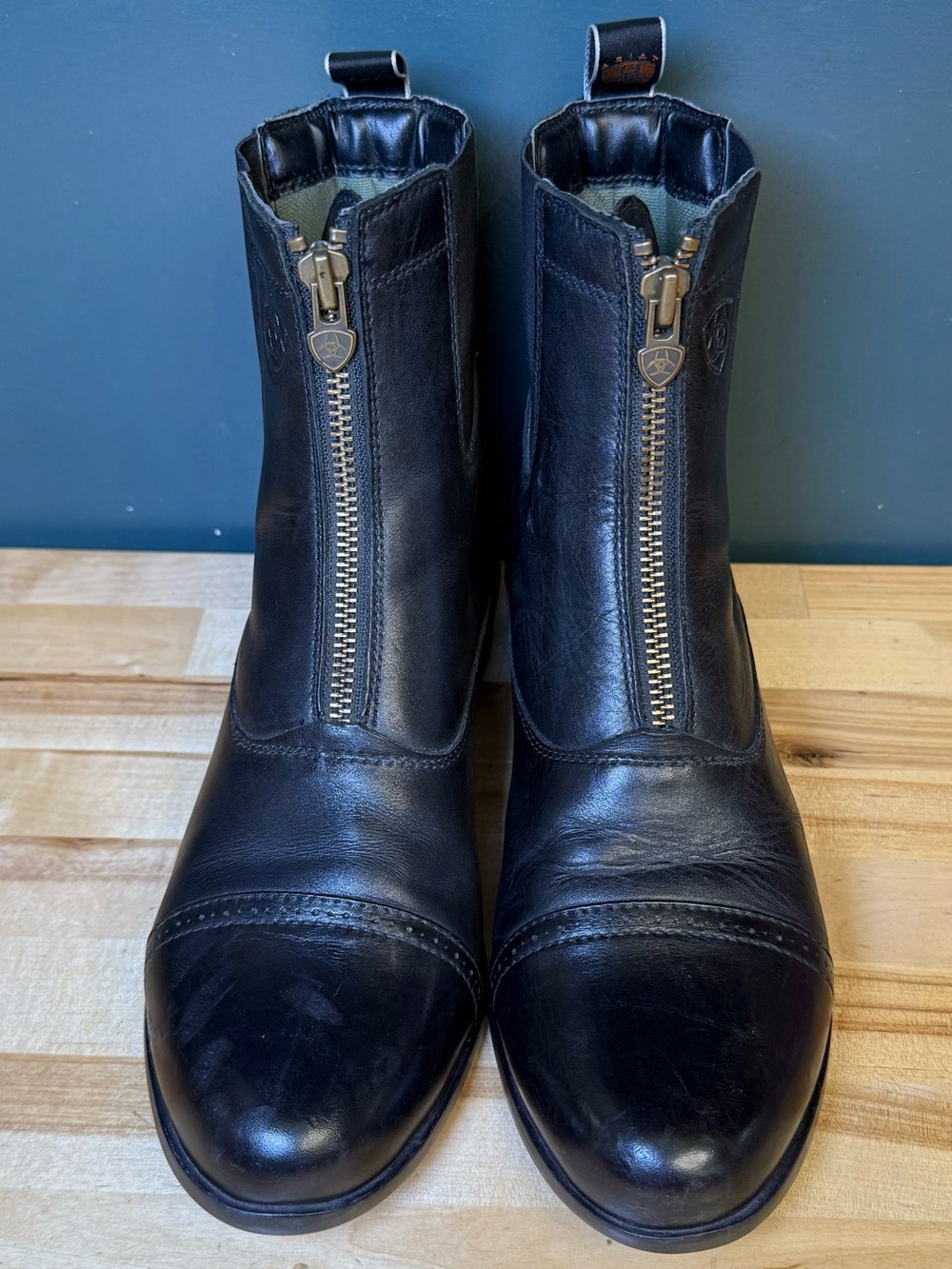 Ariat Black Front-Zip Leather Ankle Boots